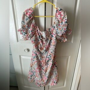 SHEIN Floral Puff Sleeve Midi Dress - Multicolor